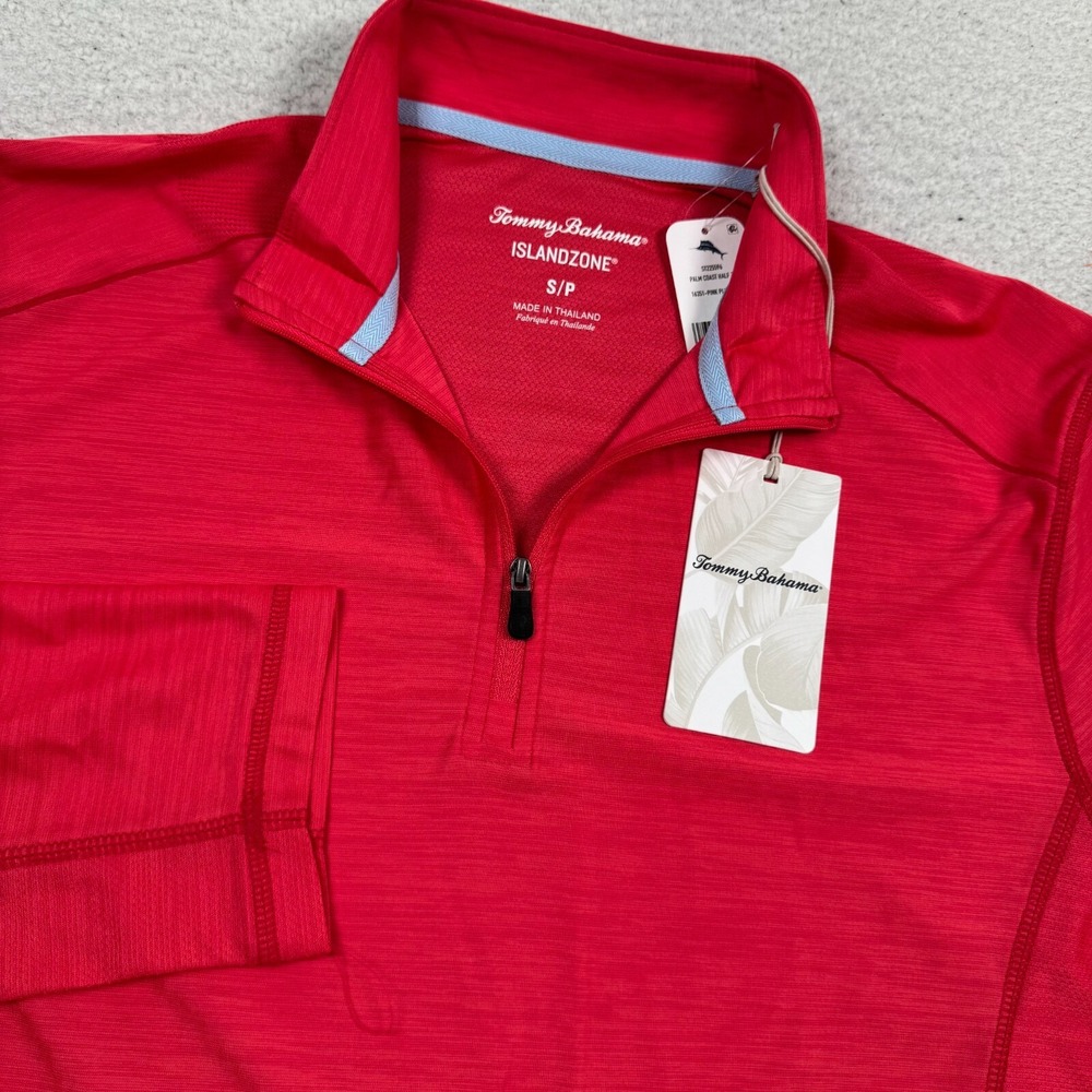 Tommy Bahama Island‎ Zone Pullover Mens Small Palm Coast 1/2 Zip Pink Plumeria